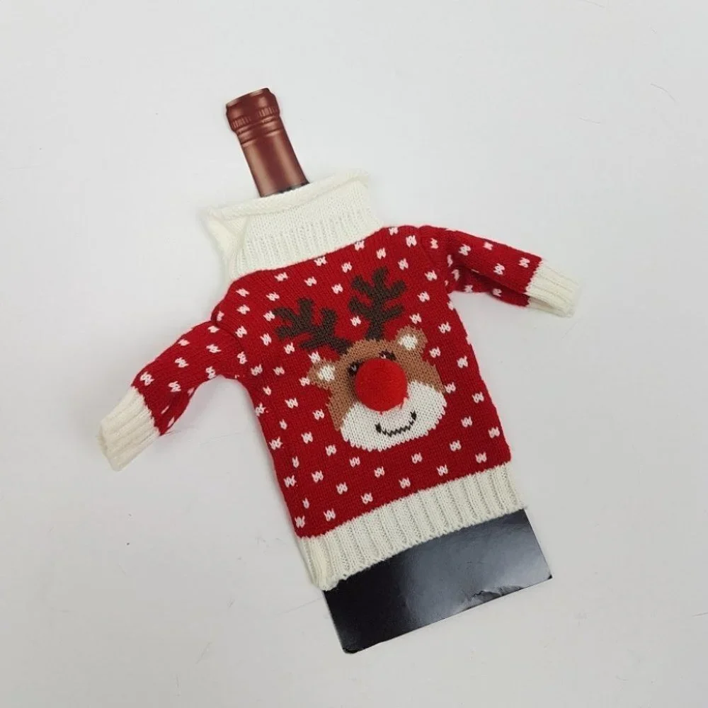 Rudolph Reindeer Knit Sweater Bottle Wrap